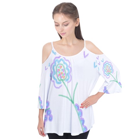 Lovely Abstract Flower Flutter Sleeve Tee  by Arttowear