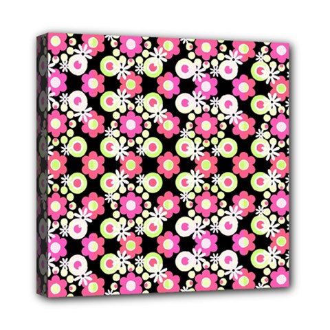 Bitesize Flowers Pearls And Donuts Strawberry Lemon Lime Sherbet Black Mini Canvas 8  X 8  (stretched) by Mazipoodles