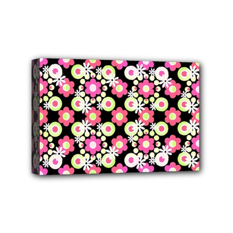 Bitesize Flowers Pearls And Donuts Strawberry Lemon Lime Sherbet Black Mini Canvas 6  X 4  (stretched) by Mazipoodles