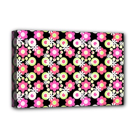 Bitesize Flowers Pearls And Donuts Strawberry Lemon Lime Sherbet Black Deluxe Canvas 18  X 12  (stretched) by Mazipoodles