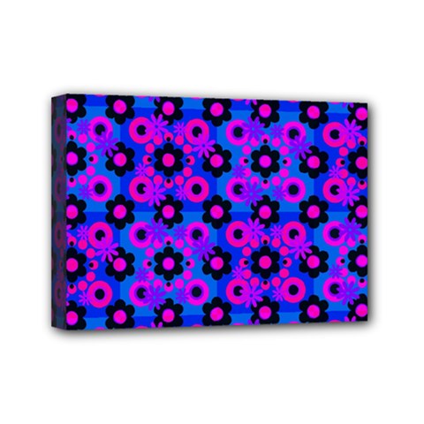 Bitesize Flowers Pearls And Donuts Strawberry Raspberry Blueberry Black Mini Canvas 7  X 5  (stretched) by Mazipoodles