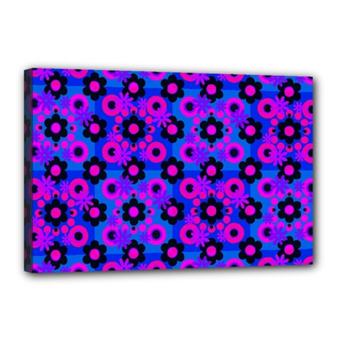 Bitesize Flowers Pearls And Donuts Strawberry Raspberry Blueberry Black Canvas 18  X 12  (stretched) by Mazipoodles