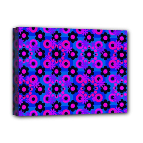 Bitesize Flowers Pearls And Donuts Strawberry Raspberry Blueberry Black Deluxe Canvas 16  X 12  (stretched)  by Mazipoodles