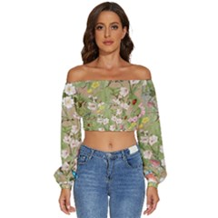 Birdsong Long Sleeve Crinkled Weave Crop Top