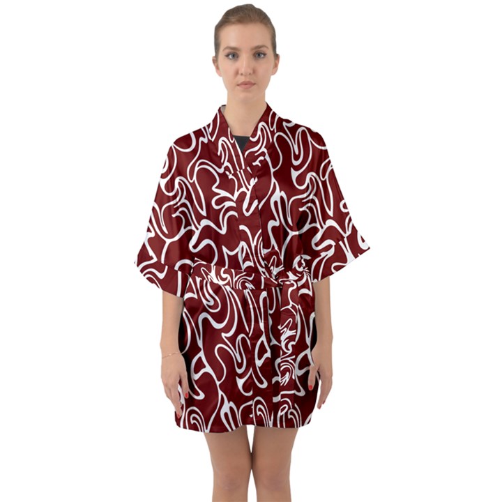 Berry Swirls Half Sleeve Satin Kimono 