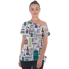 Medical Biology Detail Medicine Psychedelic Science Abstract Abstraction Chemistry Genetics Art Patt Off Shoulder Tie-up Tee