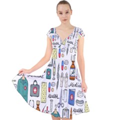 Medical Biology Detail Medicine Psychedelic Science Abstract Abstraction Chemistry Genetics Art Patt Cap Sleeve Front Wrap Midi Dress