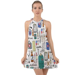 Medical Biology Detail Medicine Psychedelic Science Abstract Abstraction Chemistry Genetics Art Patt Halter Tie Back Chiffon Dress