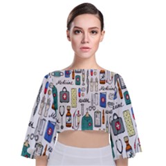 Medical Biology Detail Medicine Psychedelic Science Abstract Abstraction Chemistry Genetics Art Patt Tie Back Butterfly Sleeve Chiffon Top