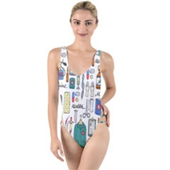 Medical Biology Detail Medicine Psychedelic Science Abstract Abstraction Chemistry Genetics Art Patt High Leg Strappy Swimsuit