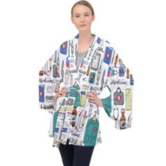 Medical Biology Detail Medicine Psychedelic Science Abstract Abstraction Chemistry Genetics Art Patt Long Sleeve Velvet Kimono 