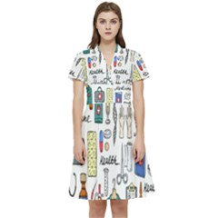 Medical Biology Detail Medicine Psychedelic Science Abstract Abstraction Chemistry Genetics Art Patt Short Sleeve Waist Detail Dress