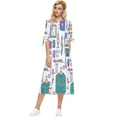 Medical Biology Detail Medicine Psychedelic Science Abstract Abstraction Chemistry Genetics Art Patt Bow Sleeve Chiffon Midi Dress by Jancukart