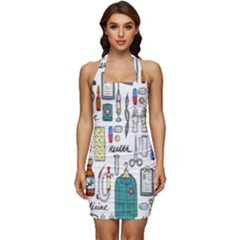 Medical Biology Detail Medicine Psychedelic Science Abstract Abstraction Chemistry Genetics Art Patt Sleeveless Wide Square Neckline Ruched Bodycon Dress