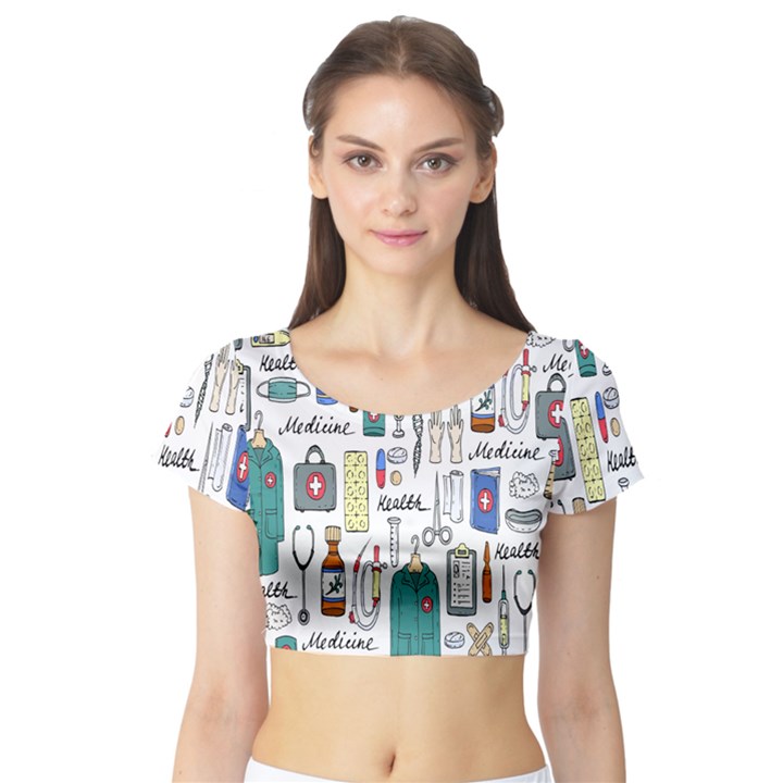 Medical Biology Detail Medicine Psychedelic Science Abstract Abstraction Chemistry Genetics Art Patt Short Sleeve Crop Top