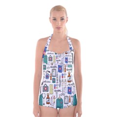 Medical Biology Detail Medicine Psychedelic Science Abstract Abstraction Chemistry Genetics Art Patt Boyleg Halter Swimsuit 