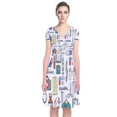 Medical Biology Detail Medicine Psychedelic Science Abstract Abstraction Chemistry Genetics Art Patt Short Sleeve Front Wrap Dress