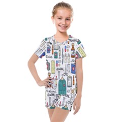 Medical Biology Detail Medicine Psychedelic Science Abstract Abstraction Chemistry Genetics Art Patt Kids  Mesh Tee And Shorts Set