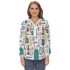 Medical Biology Detail Medicine Psychedelic Science Abstract Abstraction Chemistry Genetics Art Patt Zip Up Long Sleeve Blouse