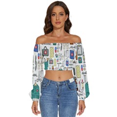 Medical Biology Detail Medicine Psychedelic Science Abstract Abstraction Chemistry Genetics Art Patt Long Sleeve Crinkled Weave Crop Top