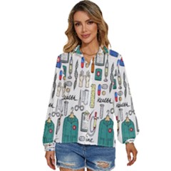 Medical Biology Detail Medicine Psychedelic Science Abstract Abstraction Chemistry Genetics Art Patt Women s Long Sleeve Button Down Shirt