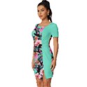 Flower Black Pink Fitted Knot Split End Bodycon Dress View2