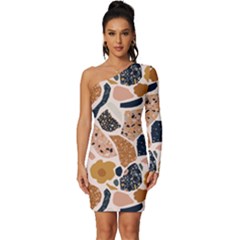 Terrazzo Flooring Art 3 Long Sleeve One Shoulder Mini Dress