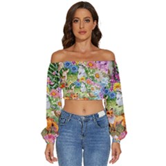 Secret Garden  Long Sleeve Crinkled Weave Crop Top