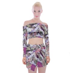 Leaves  Off Shoulder Top With Mini Skirt Set by DinkovaArt