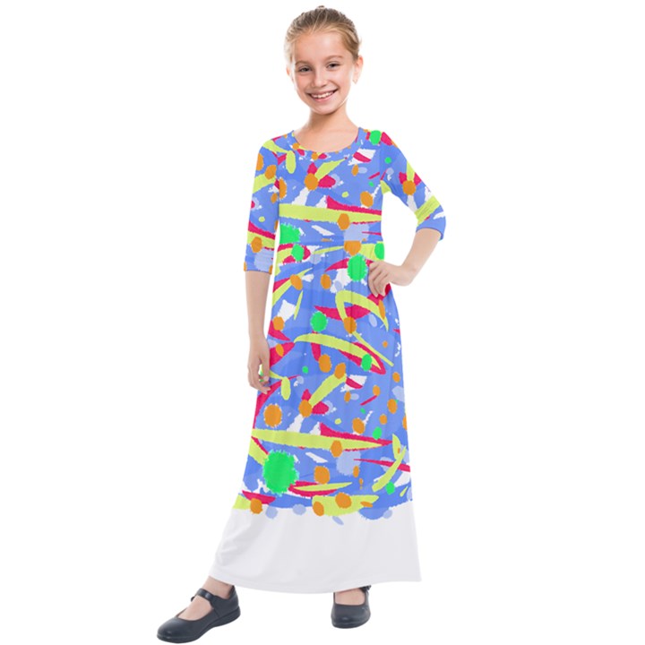 Abstact Pattern T- Shirt Abstact Pattern T- Shirt Kids  Quarter Sleeve Maxi Dress