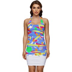 Abstact Pattern T- Shirt Abstact Pattern T- Shirt Sleeveless Wide Square Neckline Ruched Bodycon Dress