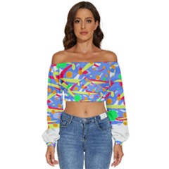 Abstact Pattern T- Shirt Abstact Pattern T- Shirt Long Sleeve Crinkled Weave Crop Top