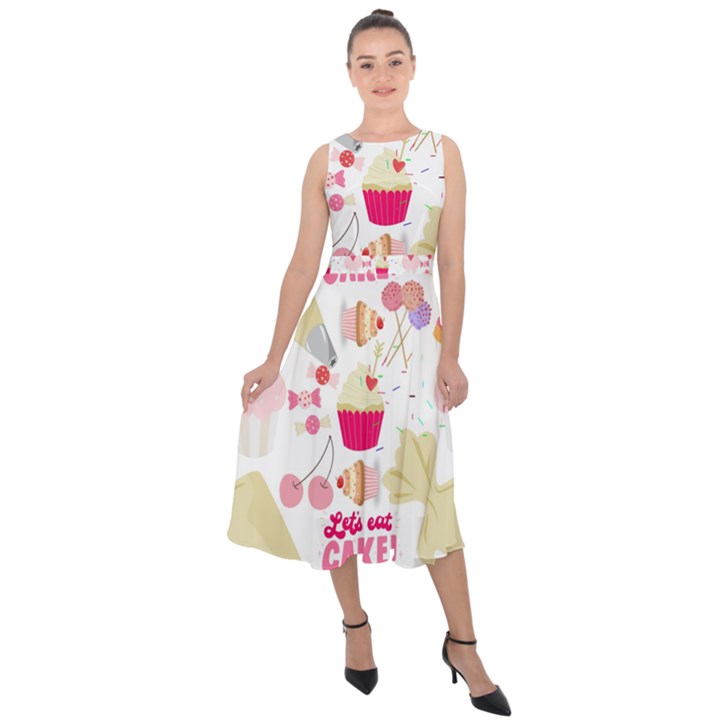 Desserts Pastries Baking Wallpaper Midi Tie-Back Chiffon Dress