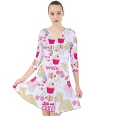 Desserts Pastries Baking Wallpaper Quarter Sleeve Front Wrap Dress by Ravend