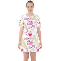 Desserts Pastries Baking Wallpaper Sixties Short Sleeve Mini Dress by Ravend