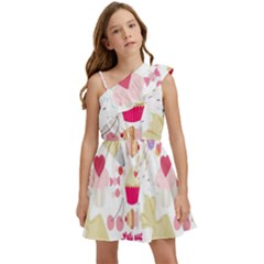 Desserts Pastries Baking Wallpaper Kids  One Shoulder Party Dress by Ravend