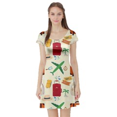 Suitcase Tickets Plane Camera Short Sleeve Skater Dress by Ravend