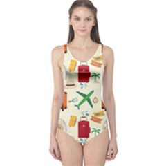 Suitcase Tickets Plane Camera One Piece Swimsuit by Ravend