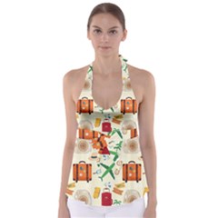 Suitcase Tickets Plane Camera Babydoll Tankini Top by Ravend