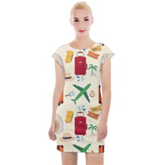 Suitcase Tickets Plane Camera Cap Sleeve Bodycon Dress by Ravend