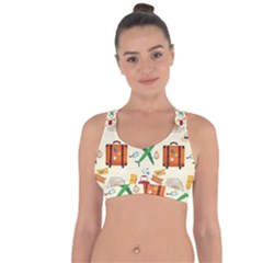 Suitcase Tickets Plane Camera Cross String Back Sports Bra by Ravend