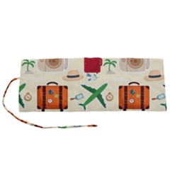 Suitcase Tickets Plane Camera Roll Up Canvas Pencil Holder (s) by Ravend