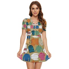 Pattern Art T-shirt Shirts Clothing Fabric V-neck High Waist Chiffon Mini Dress