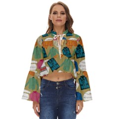 Pattern Art T-shirt Shirts Clothing Fabric Boho Long Bell Sleeve Top