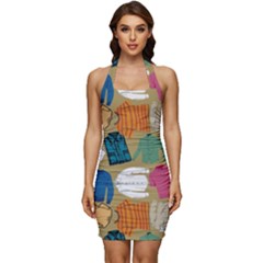 Pattern Art T-shirt Shirts Clothing Fabric Sleeveless Wide Square Neckline Ruched Bodycon Dress