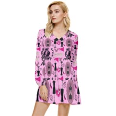 Fashion Girl Newyork Bts Nft Tiered Long Sleeve Mini Dress by Ravend