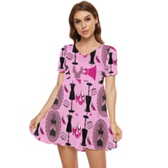 Fashion Girl Newyork Bts Nft Tiered Short Sleeve Babydoll Dress by Ravend