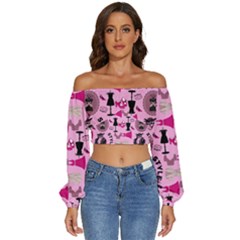 Fashion Girl Newyork Bts Nft Long Sleeve Crinkled Weave Crop Top