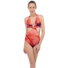 Leaf Copper Leaf Plant Nature Halter Front Plunge Swimsuit by Ravend