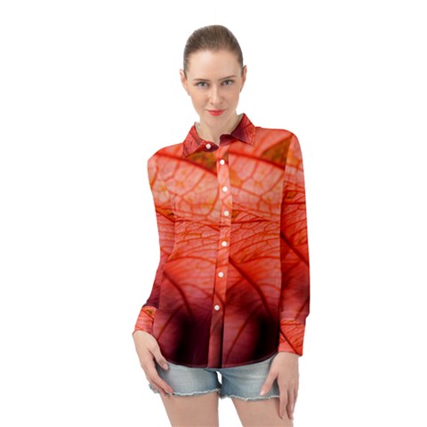 Leaf Copper Leaf Plant Nature Long Sleeve Chiffon Shirt by Ravend